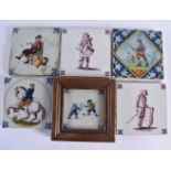 SIX DELFT POLCYRHOMED TILES. 12.5 cm square. (6)