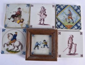 SIX DELFT POLCYRHOMED TILES. 12.5 cm square. (6)