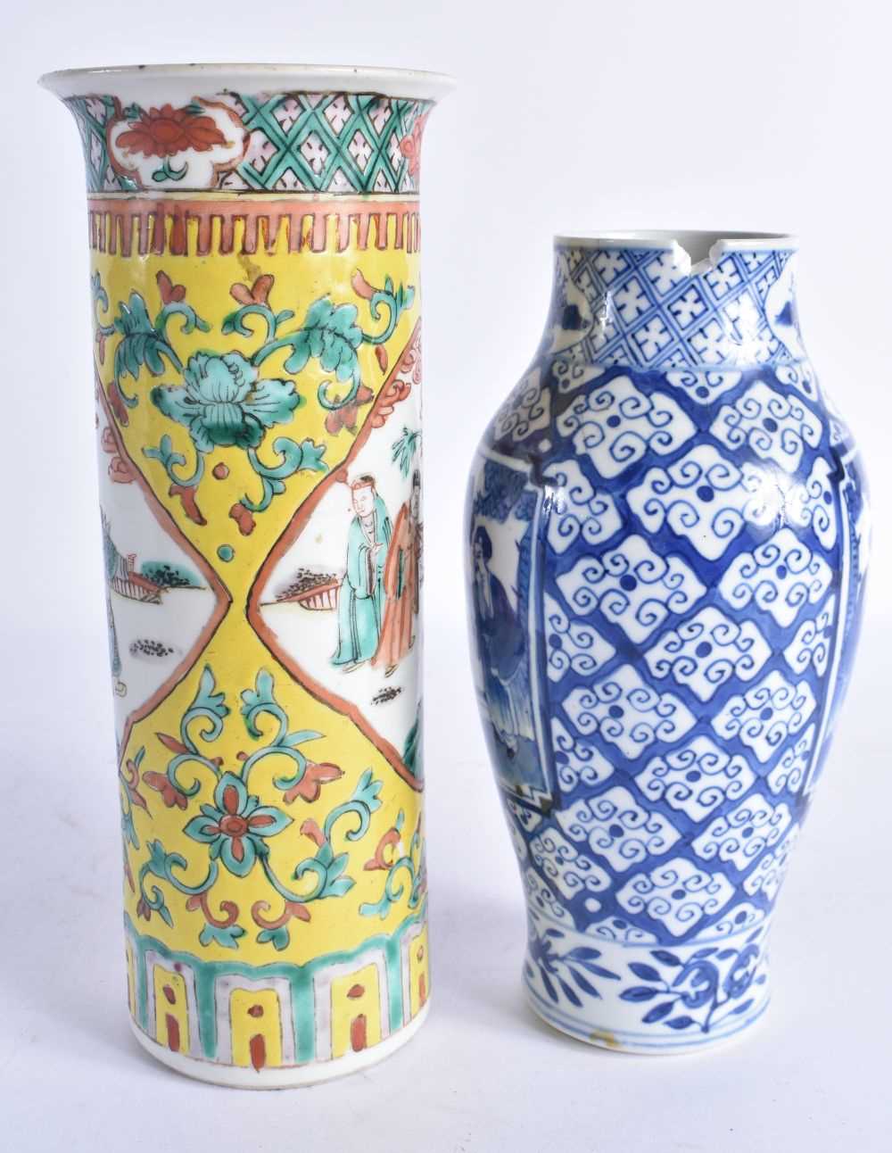 A 19TH CENTURY CHINESE FAMILLE JAUNE SLEEVE VASE Qing, together with a ox blood vase & a blue and - Image 6 of 8