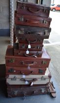 Ten Vintage Suit Cases, largest 72 x 40cm, (10)