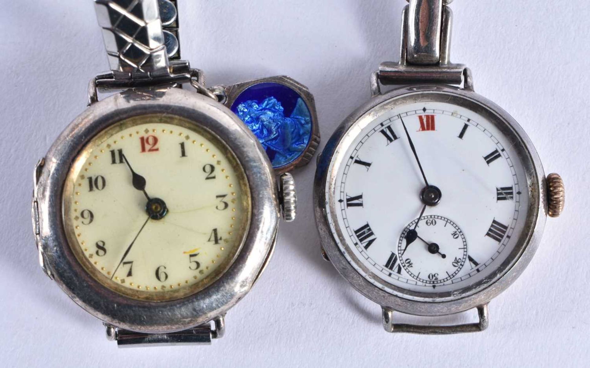 x 2 Sterling Silver Vintage Ladies Enamel Dial Wristwatches Hand-wind Working. 55 grams. (2)