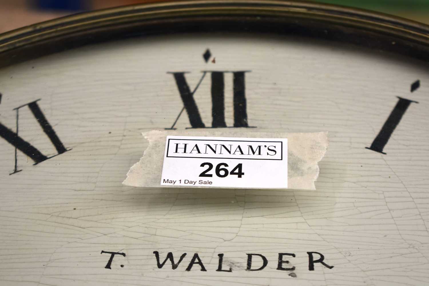 A RARE WOOD DIAL THOMAS WALDER OF ARUNDEL HANGING WALL CLOCK with black painted Roman numerals and - Image 7 of 19