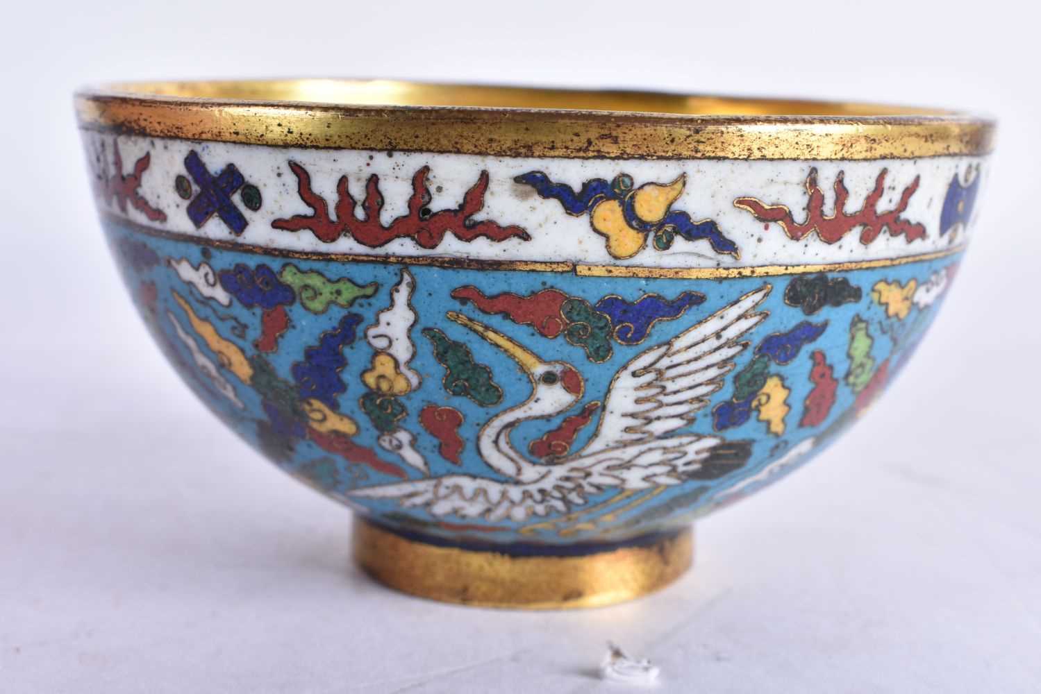 A FINE PAIR OF CLOISONNE ENAMEL BRONZE BOWLS Jiajing mark and probably of the period, decorated on a - Image 2 of 16