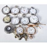 Eleven Silver Fob Watches. Various Marks, largest 4cm diameter, not working, total weight 302g
