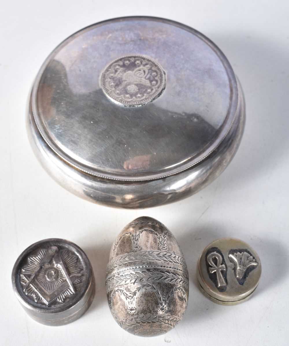 Four Silver Boxes. Various Marks. XRF Tested for Purity. Largest 8.9cm x 3.7cm, total weight 93g (