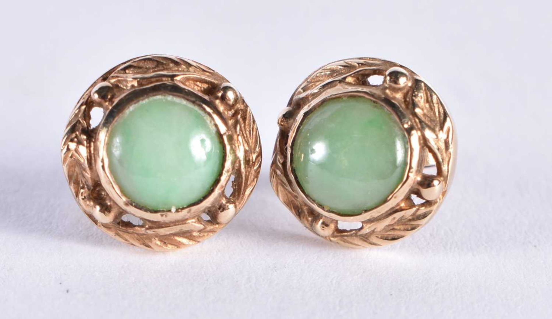 A Pair of 9 Ct Gold and Jade Earrings. Weight 2.36g