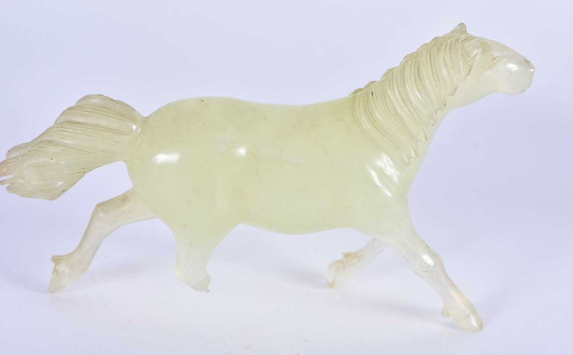 A SET OF SIX LATE 19TH CENTURY CHINESE CARVED JADE HORSES Late Qing, modelled in various forms and - Image 11 of 13