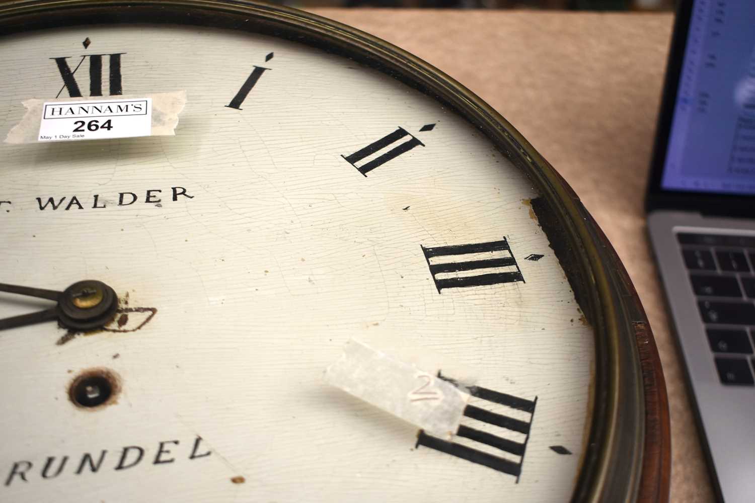 A RARE WOOD DIAL THOMAS WALDER OF ARUNDEL HANGING WALL CLOCK with black painted Roman numerals and - Image 16 of 19
