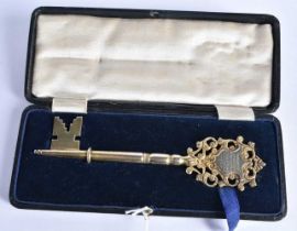 A Silver Gilt Ceremonial Key by James Walter Tiptaft in original fitted case. Hallmarked