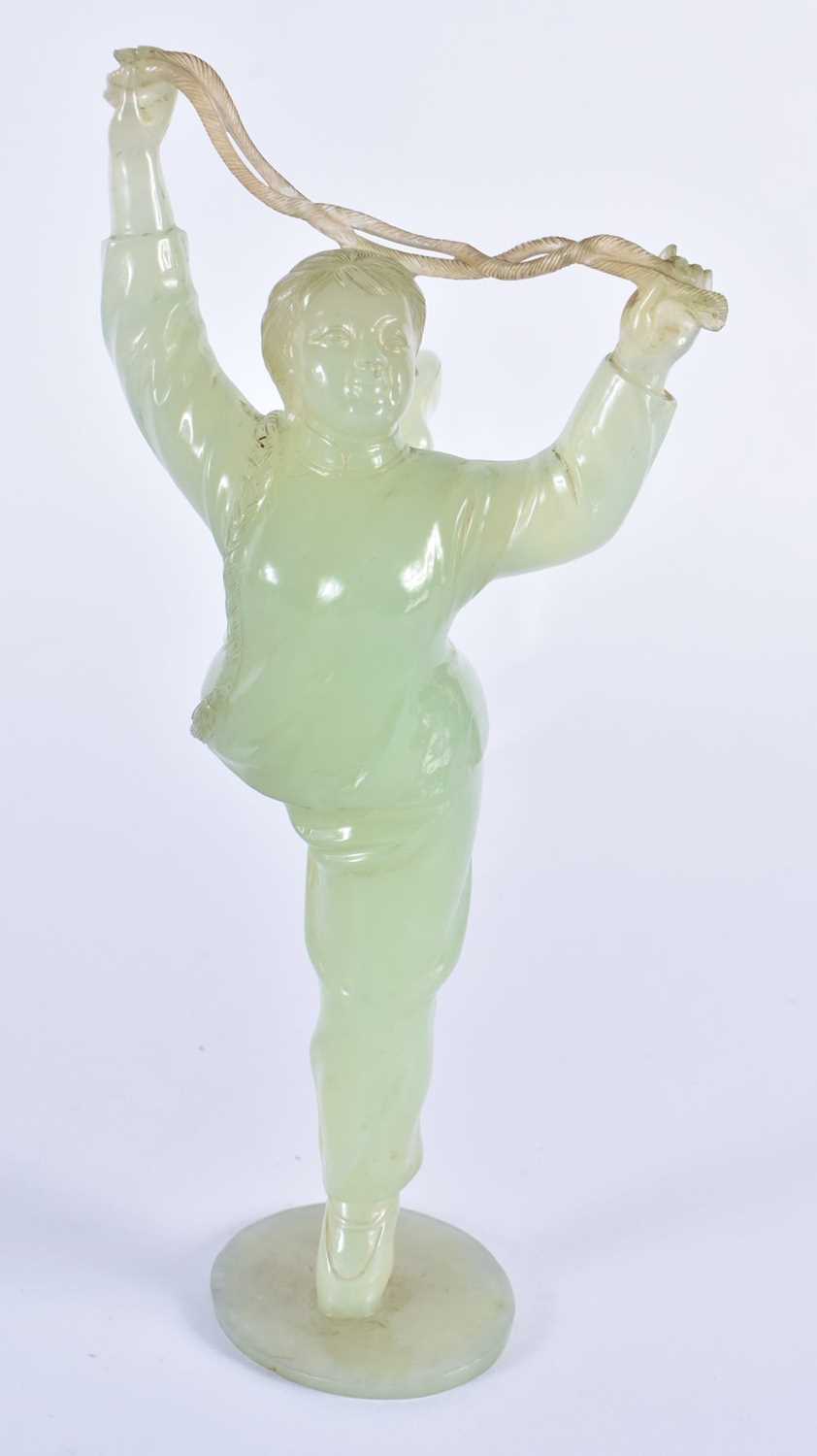 A LARGE PAIR OF CHINESE CULTURAL REVOLUTION CARVED JADE FIGURES each modelled with arms and legs - Image 5 of 7