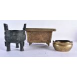 A 19TH CENTURY CHINESE ENGRAVED BRONZE CENSER Qing, together with another bronze censer & bronze