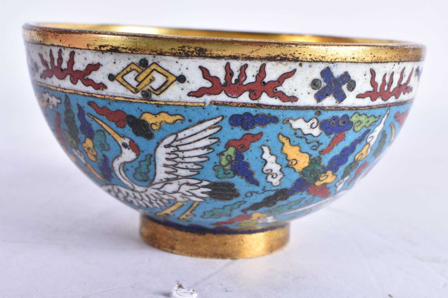 A FINE PAIR OF CLOISONNE ENAMEL BRONZE BOWLS Jiajing mark and probably of the period, decorated on a - Image 3 of 16