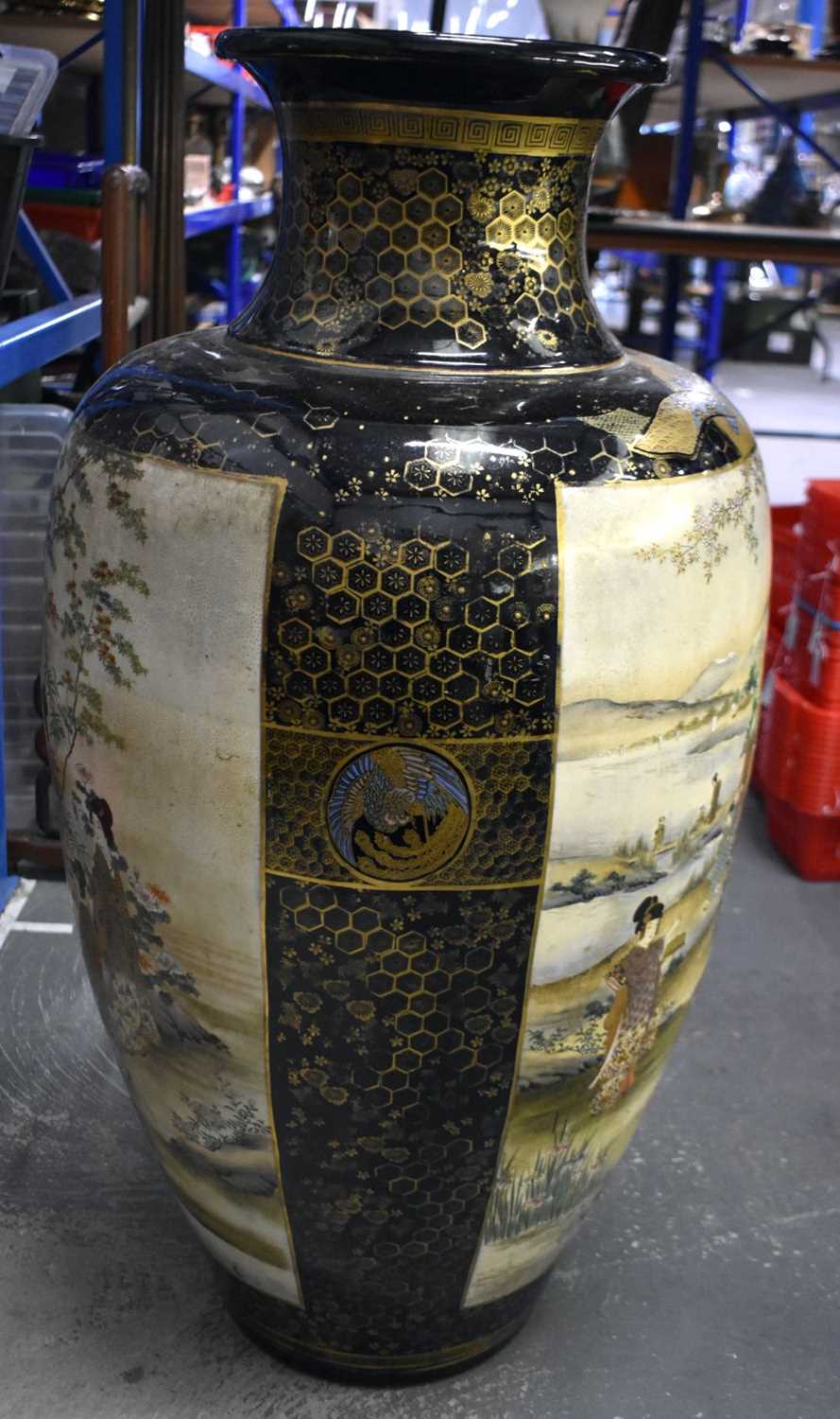 A MONUMENTAL 19TH CENTURY JAPANESE MEIJI PERIOD COUNTRY HOUSE SATSUMA VASE painted with geisha - Image 8 of 10