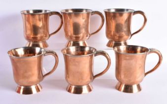 Six Antique copper pub 1pint tankard made by Late Askew Maker of Nottingham circa 1900.  This pint