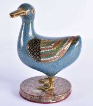 AN EARLY 19TH CENTURY CHINESE CLOISONNE ENAMEL STANDING DUCK Jiaqing. 14 cm x 8 cm.
