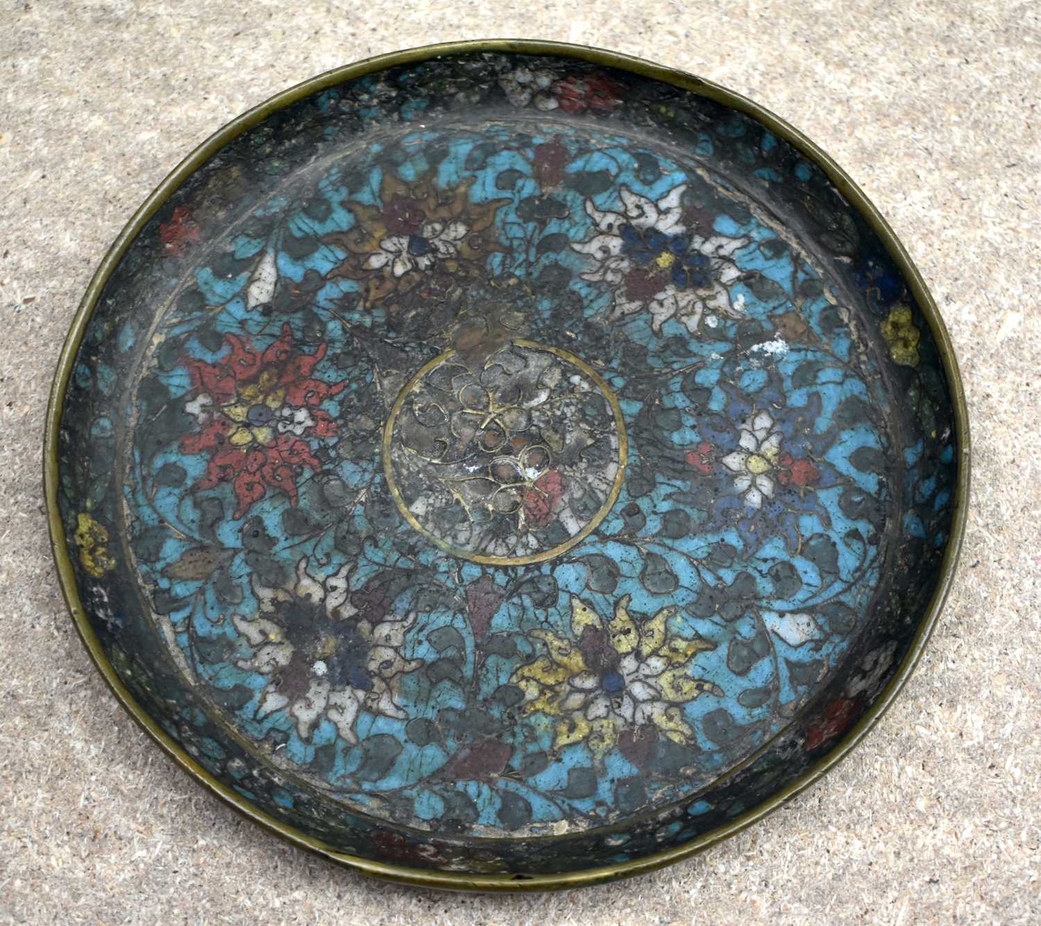 A VERY UNUSUAL 15TH CENTURY CHINESE CLOISONNE ENAMEL PLATE Ming, decorated with lotus to top and - Image 15 of 18