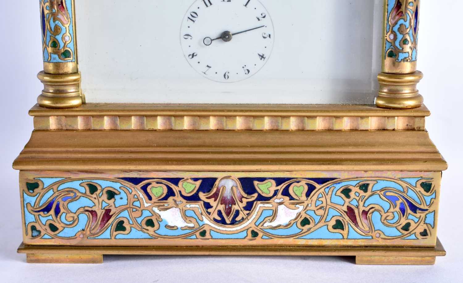 A LOVELY 19TH CENTURY FRENCH CHINESE MARKET CHAMPLEVE ENAMEL AND BRONZE REPEATING CARRIAGE CLOCK the - Image 3 of 8