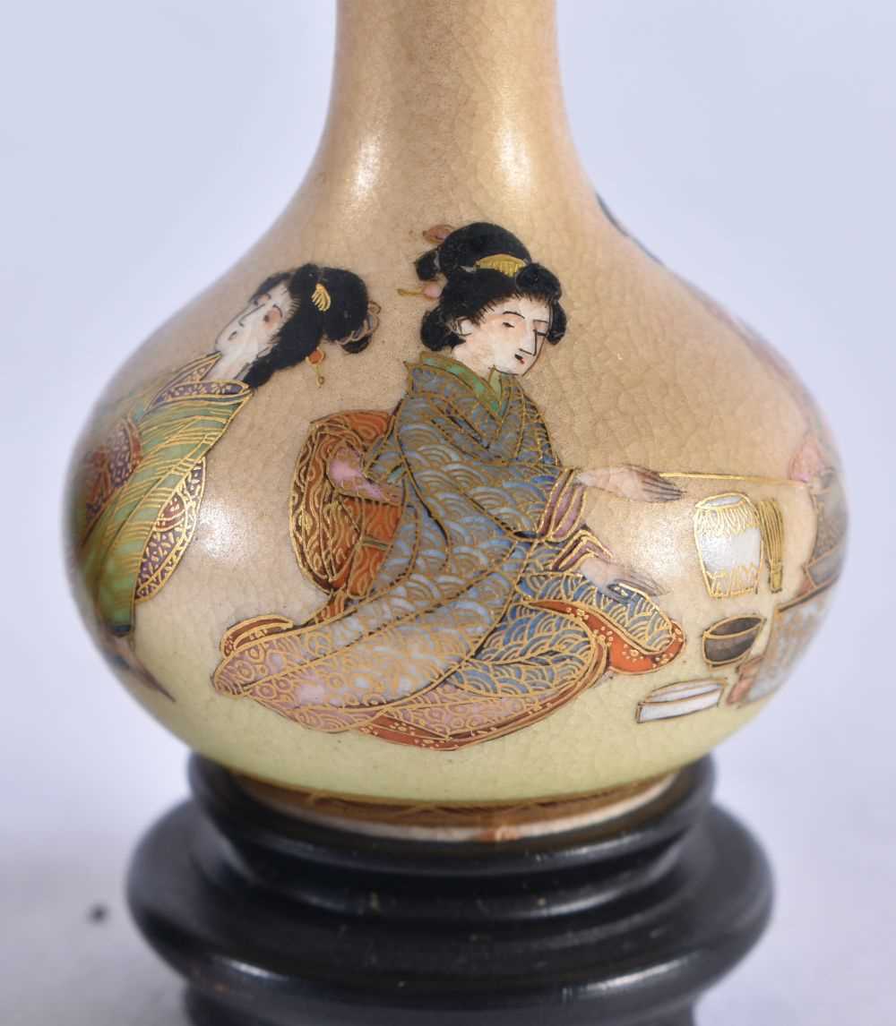 A RARE MINIATURE PAIR OF LATE 19TH CENTURY JAPANESE MEIJI PERIOD SATSUMA VASES painted with - Image 4 of 7