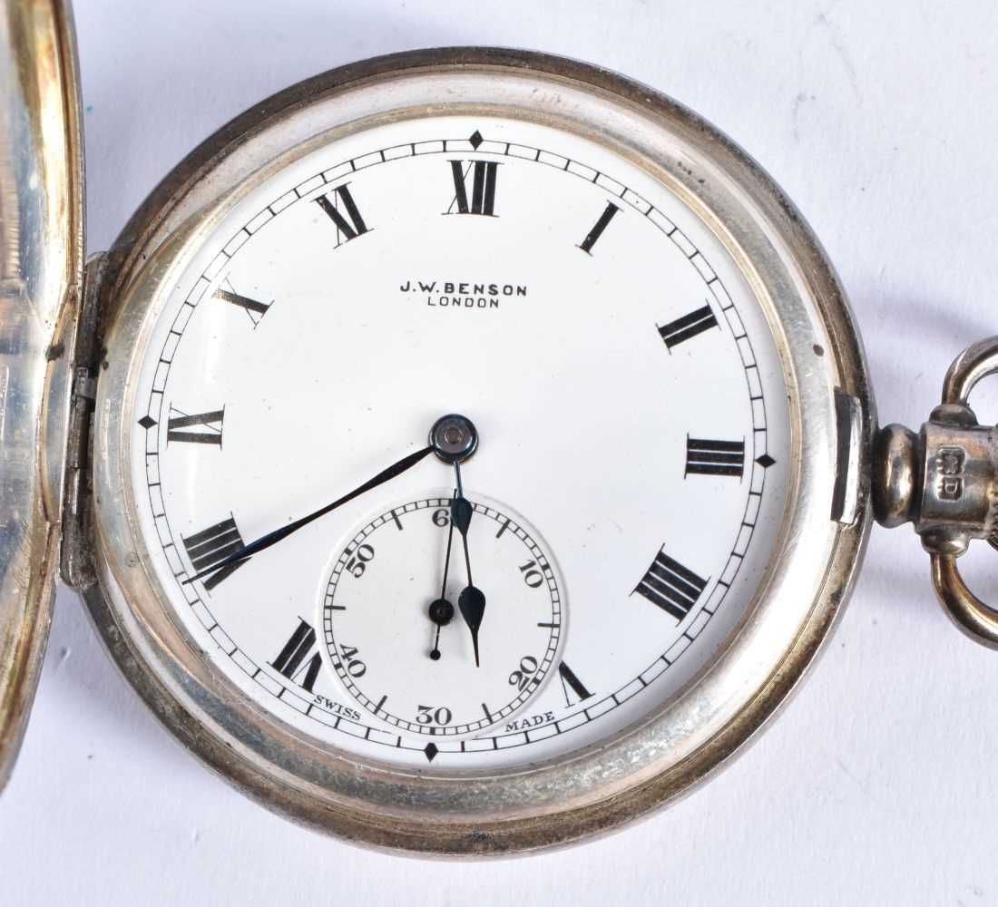 J.W. BENSON .925 Silver Gents Vintage Half Hunter Pocket Watch Hand-wind Working. Birmingham 1928.