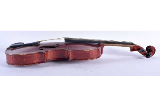 A TWO PIECE BACK VIOLIN together with a bow signed Tourte. Violin 58.5 cm long, length of back - Image 5 of 10