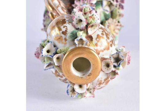 19th century Jacob Petit floral encrusted two handled vase, marked JP in underglaze blue. 21.5 cm - Image 4 of 5