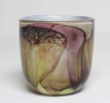 PAULINE SOLVEN (b.1943), a studio glass vase with brown and purple ground, signed to the base and