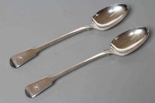 A PAIR OF WILLIAM IV SILVER BASTING SPOONS, maker's mark script J/I?W, London 1833, in fiddle