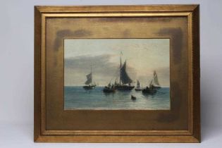 FREDERICK MILLER (Exh.1880-92) Fishing boats near the shore,signed lower left, watercolour, 12" x