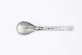 AN ARTS AND CRAFTS SILVER PRESERVE SPOON, maker Guild of Handicraft, London 1941, the fig bowl