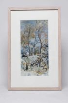 Y MARIE WALKER LAST (1917-2017) "Winter Trees", signed and dated 2001, oil on paper, 15 1/2" x 8",