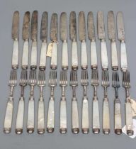 A SET OF TWELVE PAIRS OF FRUIT KNIVES AND FORKS, maker James Crawshaw, Sheffield 1819, with plain