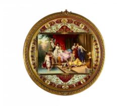 A VIENNA PORCELAIN LARGE PLAQUE, late 19th century, of circular form, centrally painted in