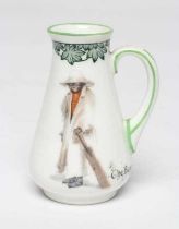 A ROYAL DOULTON CHINA MINIATURE EWER, early 20th century, printed and overpainted in colours with '