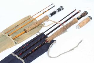 TWO HARDY FISHING RODS, comprising a Hardy Graphite De-Luxe 3 piece 11' #7/8 with grip extender