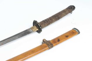 A JAPANESE WWII OFFICER'S KATANA, with 26 3/4" curved blade, military mounts, leather wrapped grip