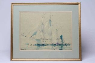 Y GEORGE AYLING RSMA RI (1887-1960) Three masted sailing ship, signed lower left, inscribed to