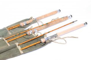 THREE HARDY "WANLESS" SPLIT CANE SPINNING RODS, all 9/10lb two piece rods, one still in its