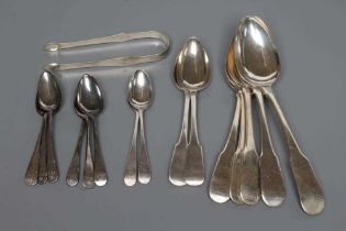A COLLECTION OF PROVINCIAL SILVER FLATWARE, comprising a set of four fiddle pattern dessert