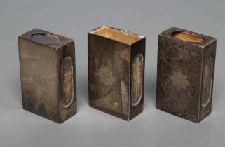 A SET OF THREE SMALL SILVER MATCH BOX CASES, maker SJ Rose, London 1935, each engraved with the
