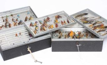 TWO LOCKABLE FLY BOXES OF APPROXIMATELY 137 SALMON FLIES, including antique examples and a small