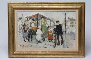 Y MARGARET CHAPMAN (1940-2000) Market Stall, signed lower left and dated ’69, oil on board, 12" x