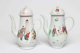 A JAMES PENNINGTON AND A CHRISTIAN'S PORCELAIN COFFEE POT AND COVER, c.1770's, both of baluster form