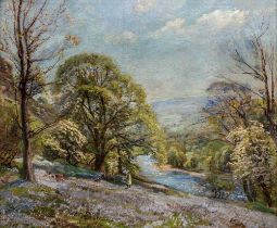 Y HERBERT F ROYLE (1870-1954) Picking flowers in the Wharfedale Valley, signed lower left, oil on