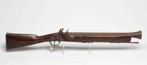 A LARGE FLINTLOCK DECK BLUNDERBUSS, 19th century, with 24" steel barrel, action stamped with crown