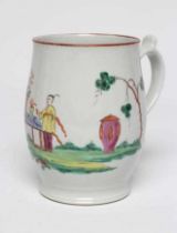 A WILLIAM REID PORCELAIN MUG, 1756-61, of baluster form with 'Scotia' footrim, painted in polychrome