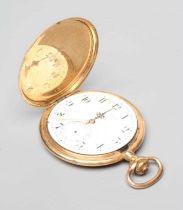 AN INVAR TOP WIND HUNTER CASED POCKET WATCH, the white enamel dial with black Arabic numerals