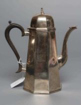 A LATE VICTORIAN SILVER COFFEE POT, maker JB Carrington, London 1899, of tapering octagonal form