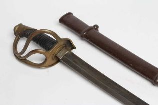 A FRENCH CAVALRY SABRE, possible US civil war import, with 35 1/2" curved and fullered blade,