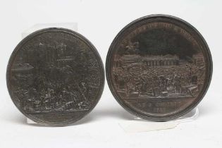 TWO FRENCH REVOLUTION LEAD MEDALLIONS, "Arrivee du roi a Paris" and "Siege de la Bastille",