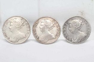 THREE QUEEN ANNE HALFCROWNS, 1707, 1709 & 1713 (Est. plus 24% premium inc. VAT) Condition Report: